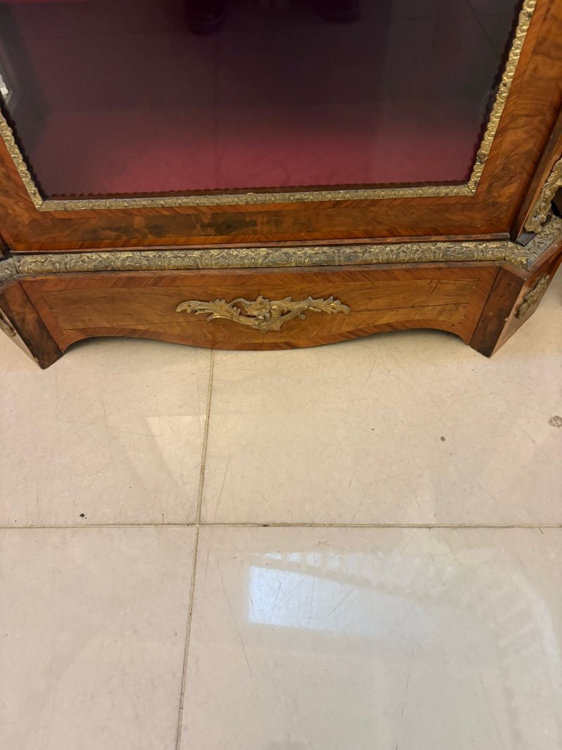 Antique Exceptional Pair of Victorian Burr Walnut Pier Cabinets with Ormolu Mounts - Image 13